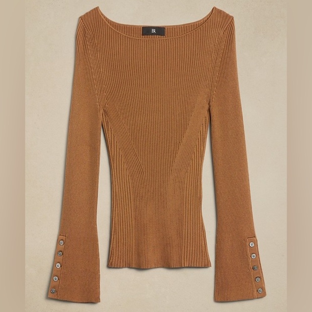Banana Republic Ribbed Scoop-Neck Sweater in Camel